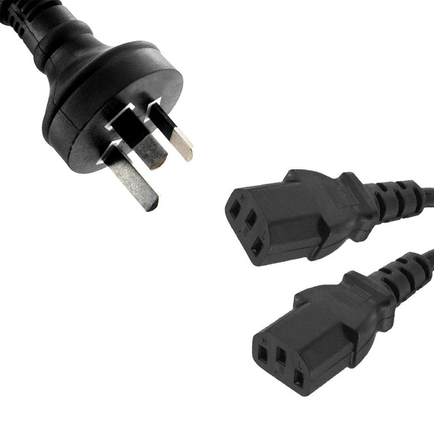 8ware 3m 10amp Y Split Power Cable with AU/NZ 3-pin Male Plug 2xIEC F C13 Socket & Cord for PC & Monitor to Wall Power Socket ~CBPOWERY 8ware 3m 10amp Y Split Power Cable with AU/NZ 3-pin Male Plug 2xIEC F C13 Socket & Cord for PC & Monitor to Wall Power Socket ~CBPOWERY